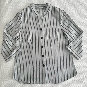 Vintage 90s Gloria Lance gray striped blouse women’s medium, 90s stripe top